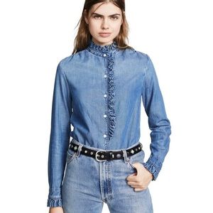 Frame Chambray Ruffle Shirt